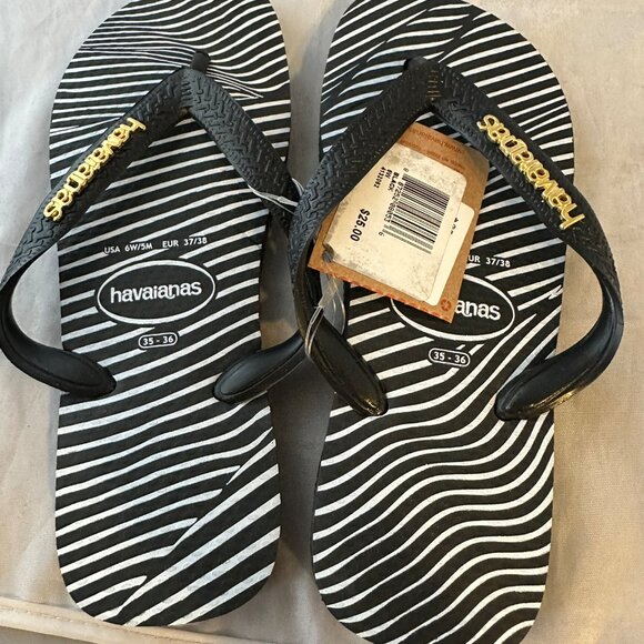Havaianas   Slim Logo Metallic Zebra Flip Flops   Women Size 6, Men 5      NWT - Picture 1 of 3